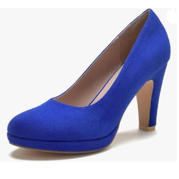 miss left Royal Blue Low Platform Chunky High Heels Slip On Round Toe Pump - Picture 1 of 8